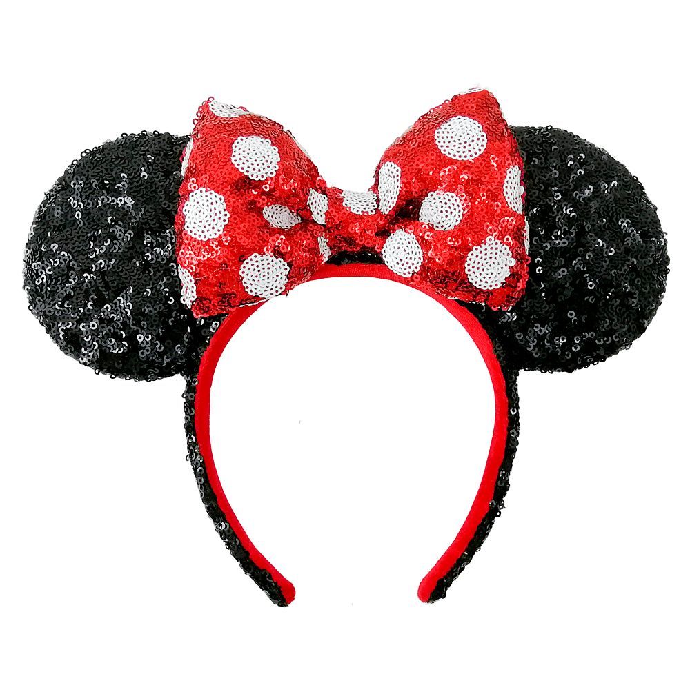 Minnie Mouse Sequined Ear Headband – Red & White Polka Dot | Disney Store