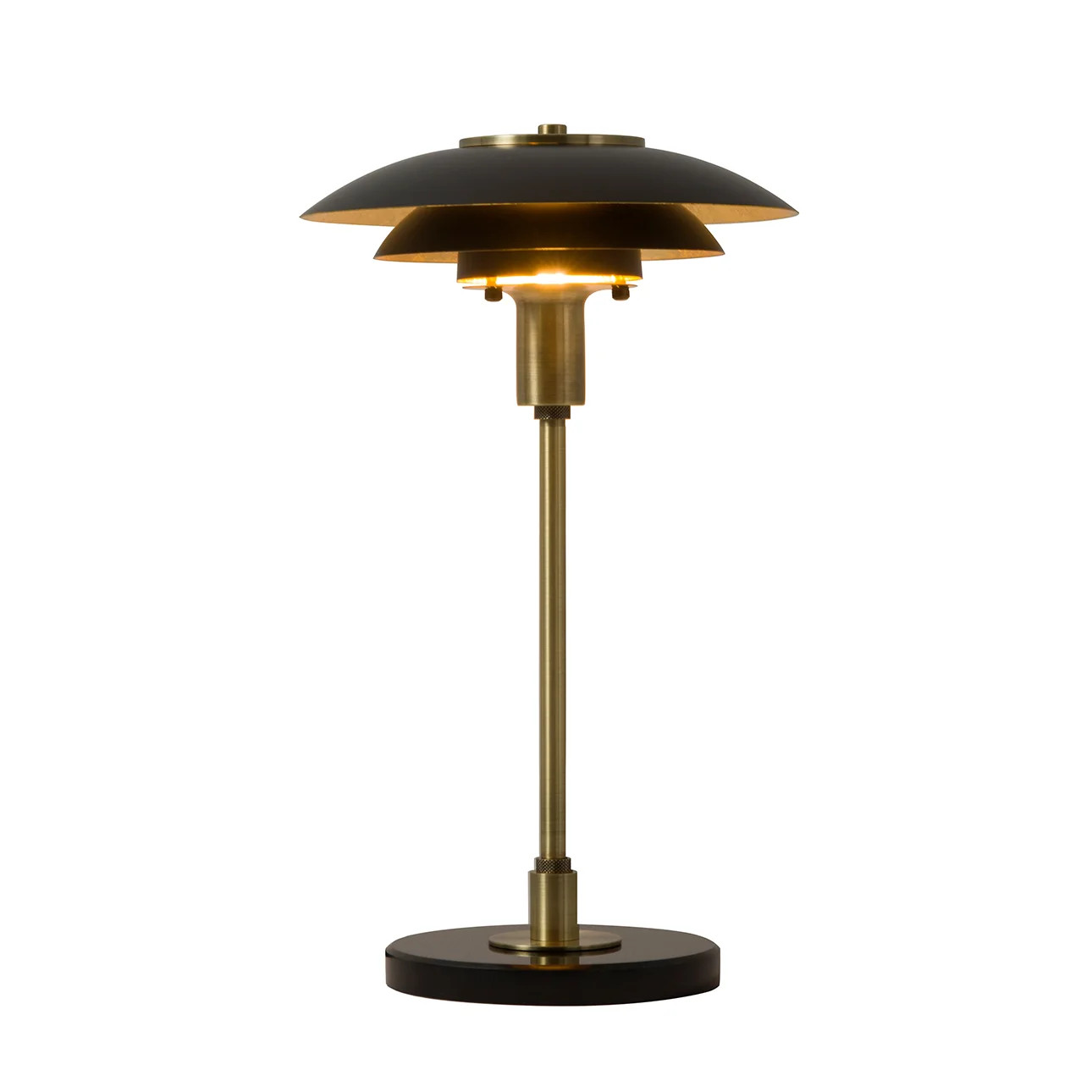 Rancho Mirage Table Lamp - Matte Black & Gold-Leaf Shade, Weathered Brass, Black Marble Base | AllModern