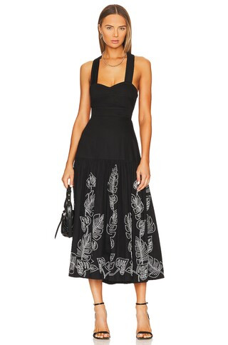 Karina Grimaldi Serena Embroidered Midi Dress in Black from Revolve.com | Revolve Clothing (Global)
