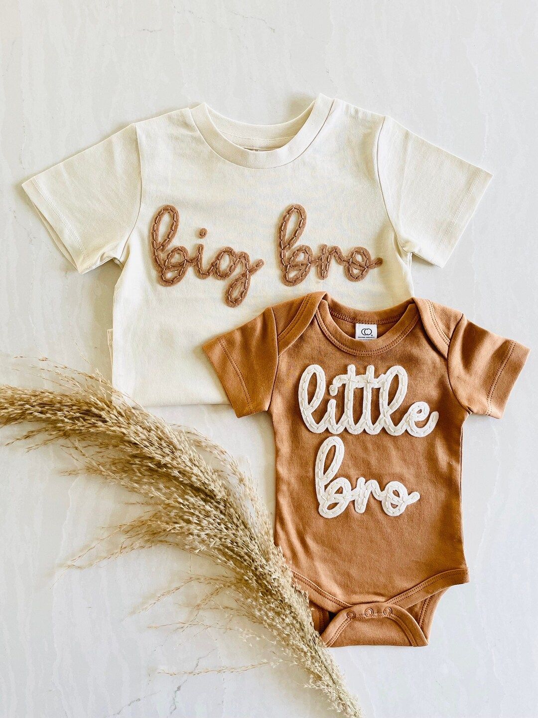 SIBLING MATCHING OUTFIT - Big Bro Tee - Little Bro Onesie® - Hand Embroidered - Personalized Sib... | Etsy (US)