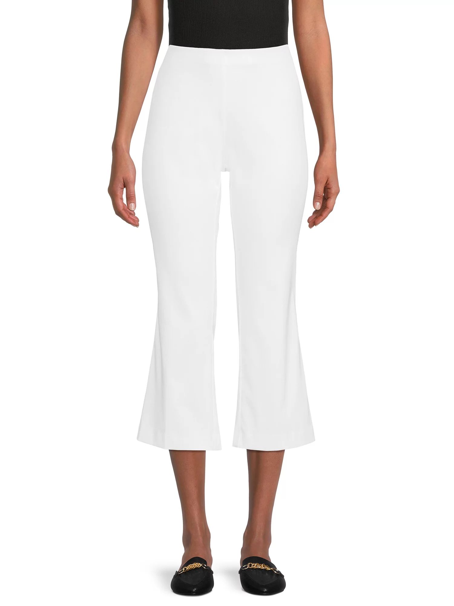 Time and Tru Women's Mid Rise 25" Inseam with Side Zip Closure Kick Flare Crop Pants | Walmart (US)