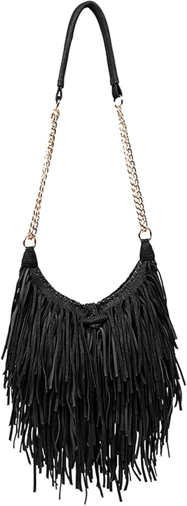 LUI SUI Women's Fringed Faux Suede Leather Cross Body Bag Chain Shoulder Bag Tassel Handbag | Amazon (US)