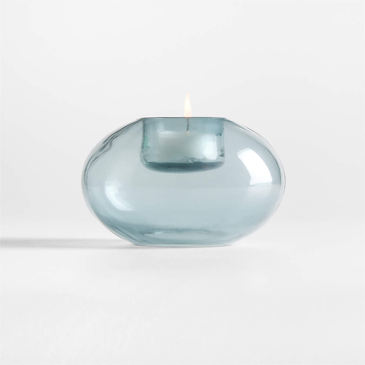 Roche Small Blue Glass Round Tealight Candle Holder 3.5" | Crate & Barrel | Crate & Barrel