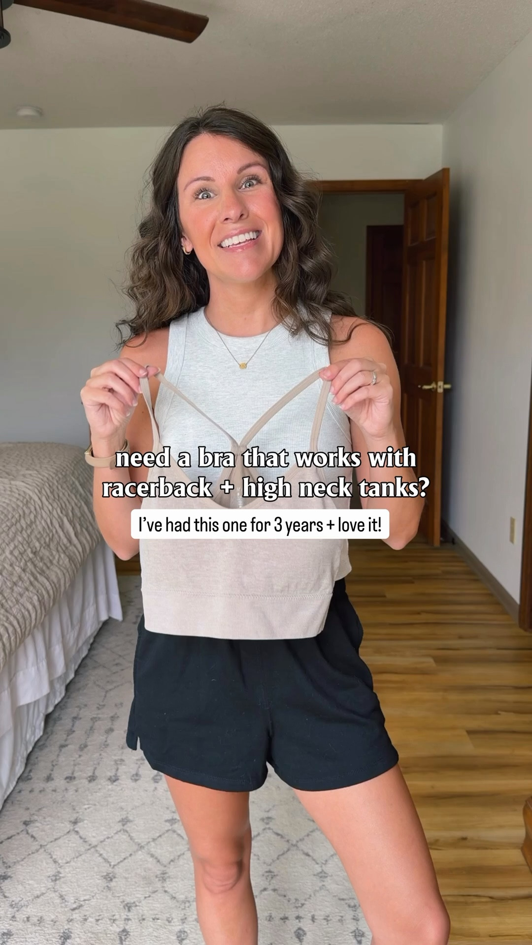 ‼️ This bra is on sale for $11 right now!!‼️ 

I get asked all the time what kind of bra to wear with these high neck and racerback tanks! This one is great. I bought it 3 years ago, and it’s my favorite🙌🏽

The bra details:
-$16
-wireless
-stretchy
-neutral colors (this tan, white, and black)
-cuts in and has a racerback so it doesn’t show under these high neck racerback tanks🥰

I wear size small!

#highnecktankbra #racerbackbra #highnecktankoutfit #styletips 

#LTKPetite #LTKootd #LTKSaleAlert