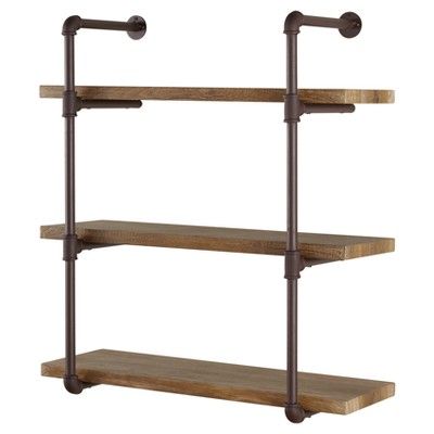 35" x 31.5" Three Tier Industrial Pipe Wall Shelf Natural - Danya B. | Target