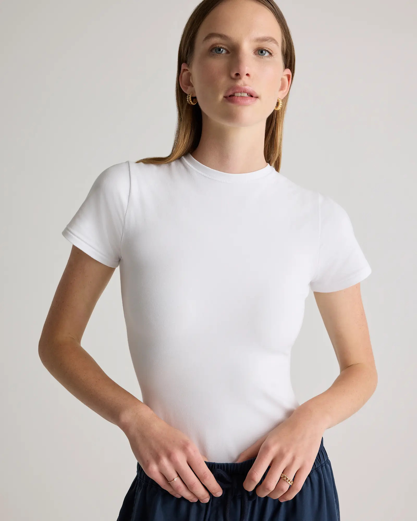 Stretch Cotton Jersey Fitted T-Shirt in Soft White | Quince