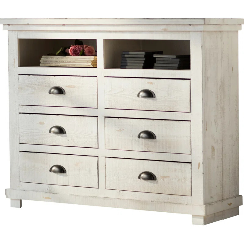 Distressed White Castagnier 6 Drawer Chest | Wayfair North America