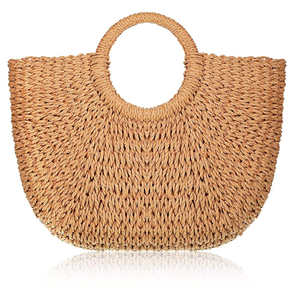 Frienda Straw Tote Bag Summer Beach Bag Handmade Straw Rattan Woven Handbag for Women Travel | Amazon (US)