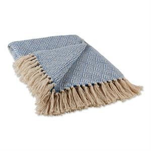 Stonewash Blue Diamond Cotton Throw with fringe 50x60 | Homesquare