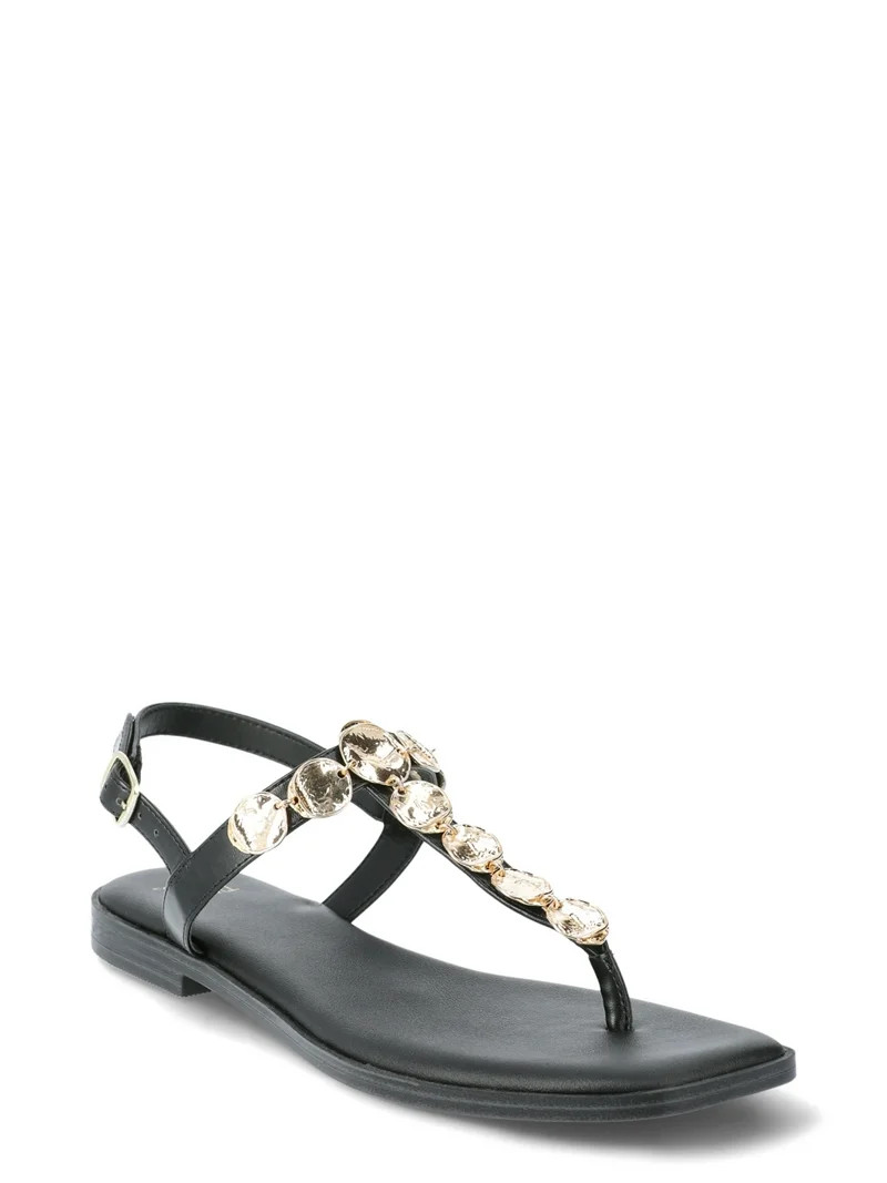 Time and Tru Women's Coin Embellished Thong Sandals - Walmart.com | Walmart (US)