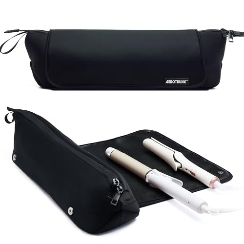 Aerotrunk Hair Tools Organizer - Hot Hair Tools Travel Bag with Heat Resistant Mat, Large Capacity Pouch for Flat Irons, Curling Wands, Hair Dryers - Black | Amazon (US)