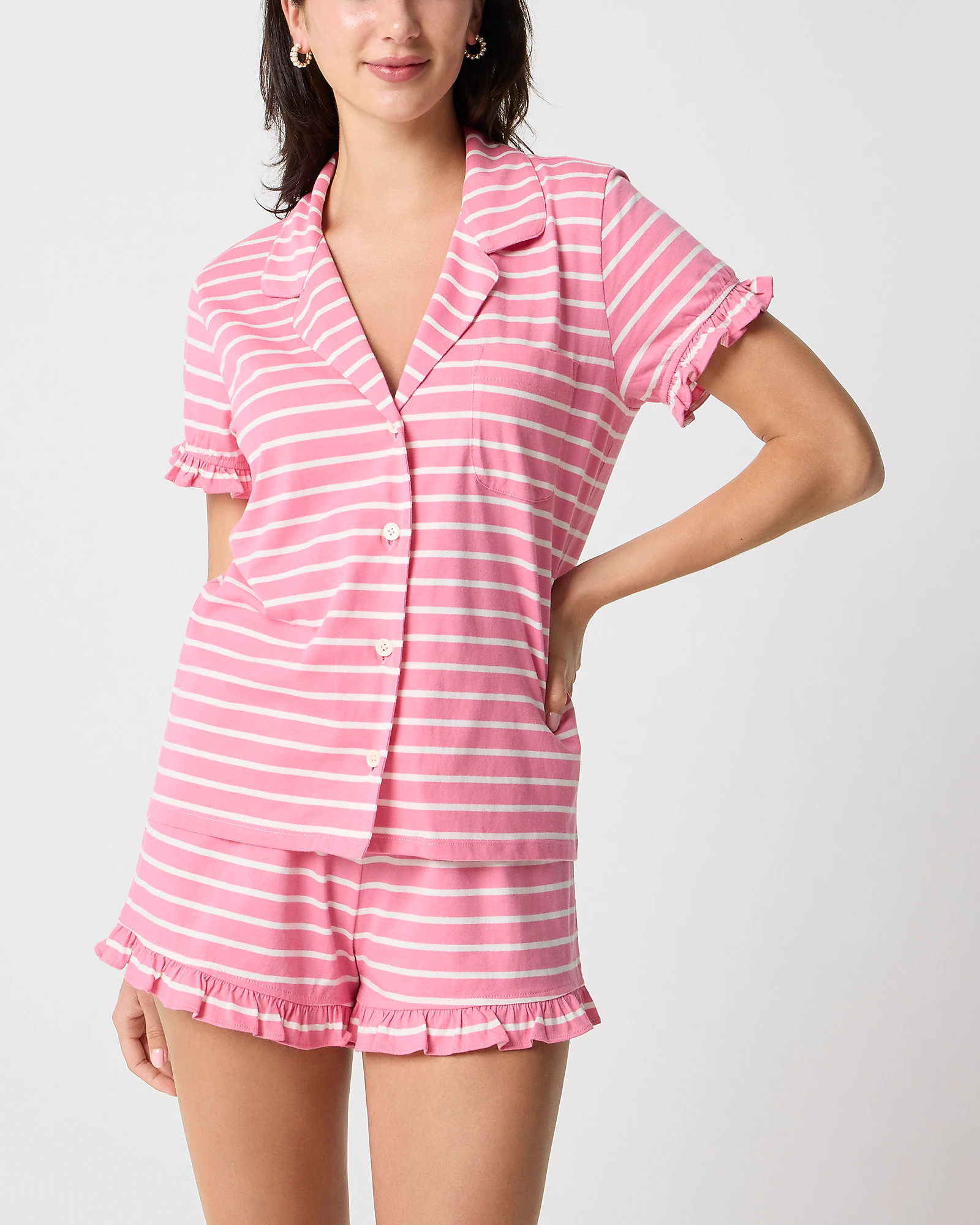 Short-sleeve knit ruffle top and short pajama set | J.Crew Factory