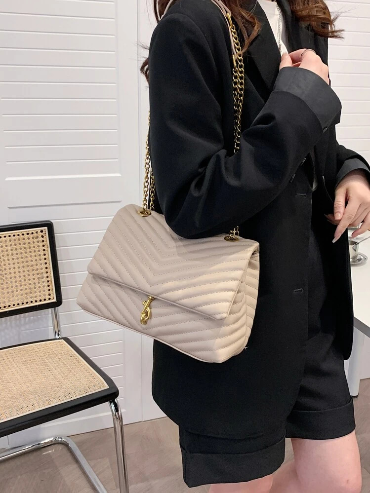 Bolso metálico cuadrado con decoración en chevron, ligero y de estilo casual de negocios, perfe... | SHEIN