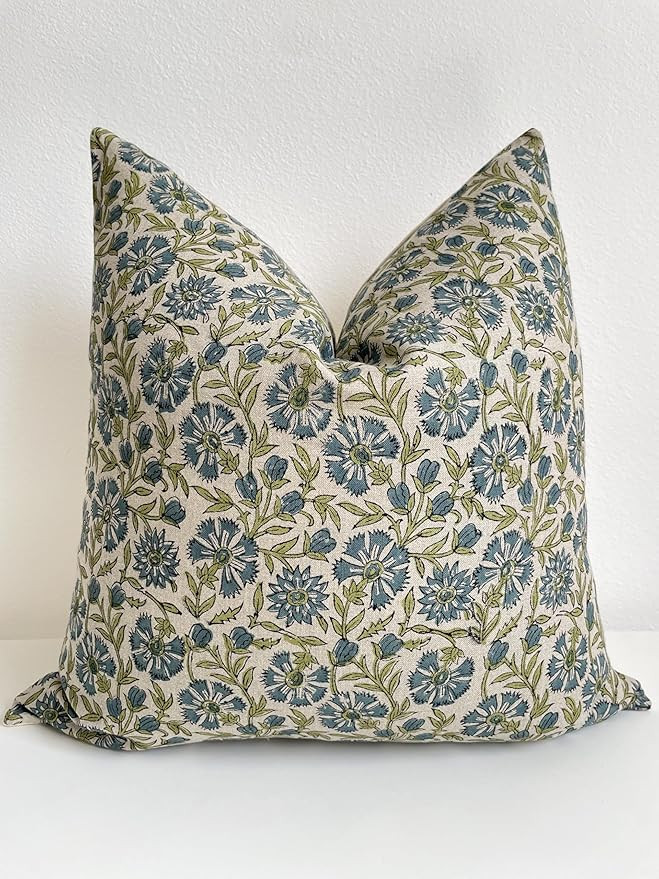 Canyon Theory Hand Block Print Pure Linen 20x20 Inch Throw Pillow Cover: Handmade Vintage Cushion... | Amazon (US)