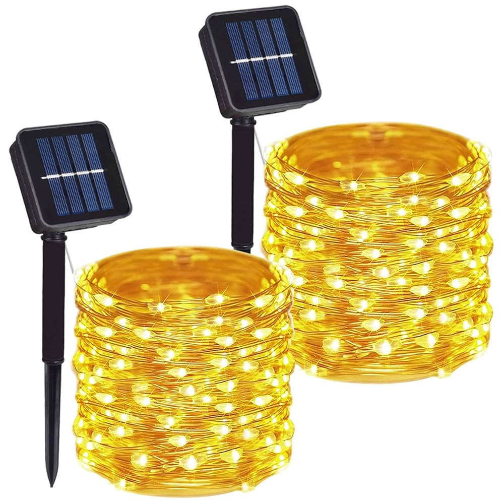 2 Pack Total 200 LED 66FT Solar Powered Copper Wire String Lights Outdoor, Waterproof, 8 Modes Fa... | Amazon (US)