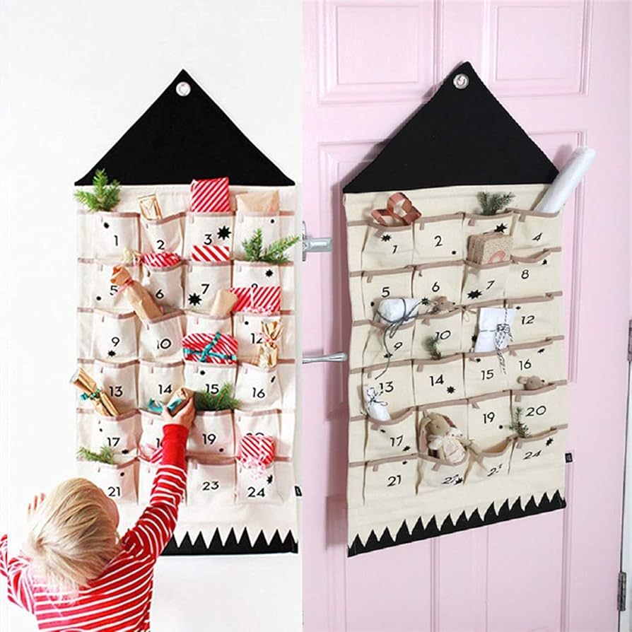 ARFIOWWY Christmas Countdown Advent Calendar With 24 Days Pockets Wall Hanging for Home Door Deco... | Amazon (US)