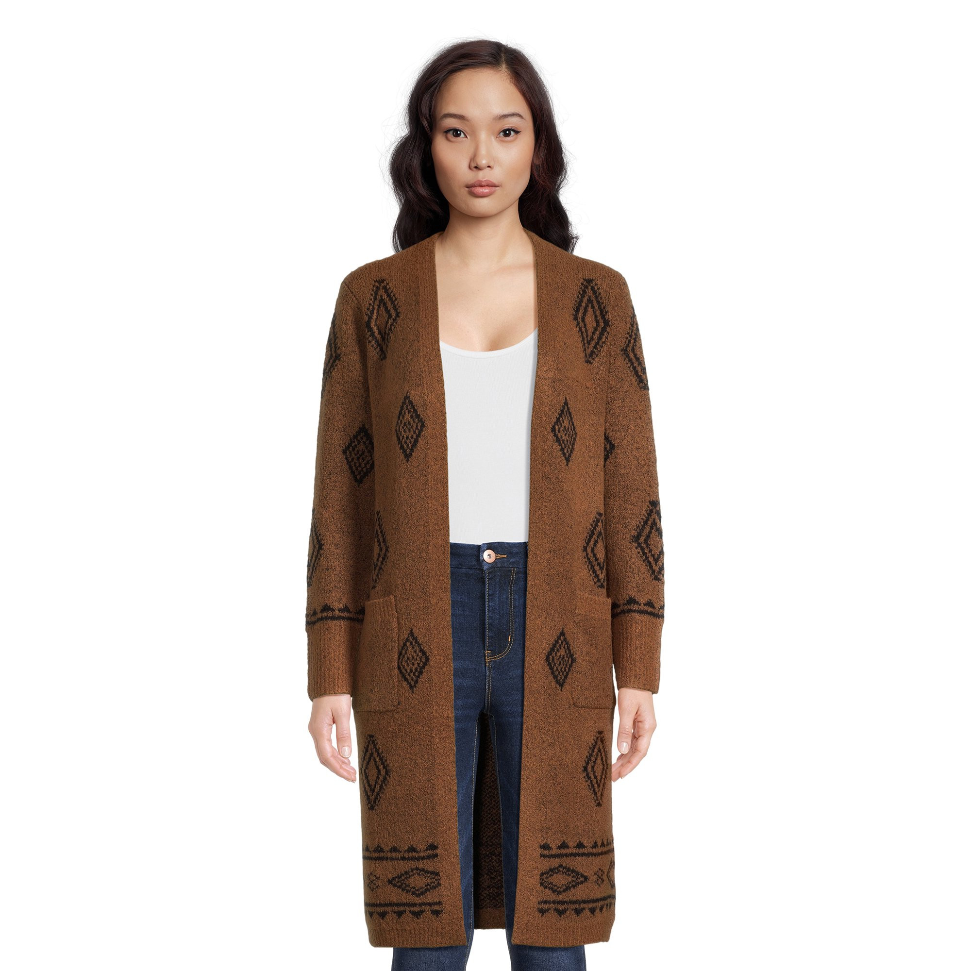 No Boundaries Juniors Duster Cardigan with Diamond Pattern, Sizes XS-3XL - Walmart.com | Walmart (US)