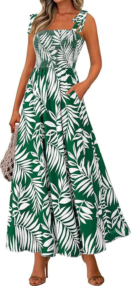 PRETTYGARDEN Womens Summer Dresses Floral Sleeveless Smocked Maxi Dress Boho Spaghetti Strap A Li... | Amazon (US)