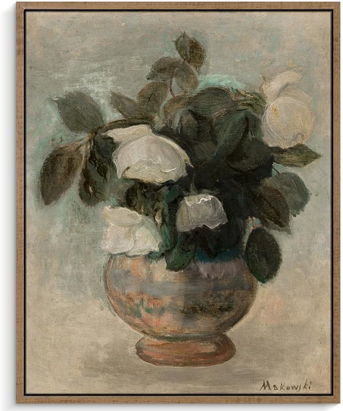 Pinetree Art Framed Classical Still Life Oil Paintings Living Room Decor, Vintage White Roses Pai... | Amazon (US)