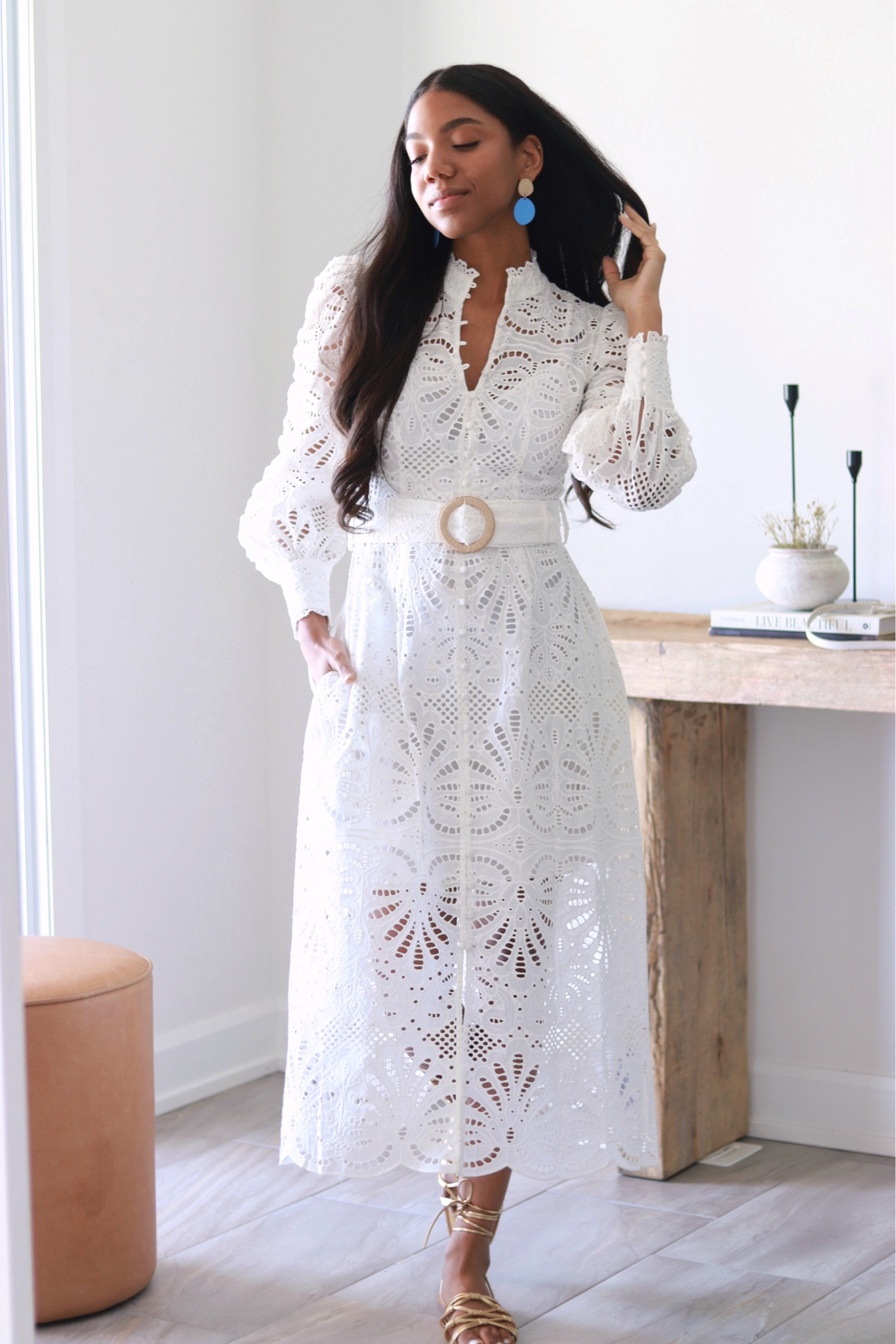 knee length dresses for ladies White Lace Spring Dress / Mabel Love Co main image 1