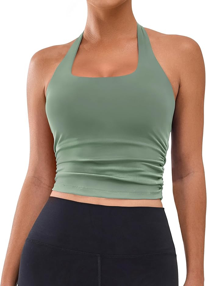 BMJL Womens Halter Built in Bras Workout Sports Tank Tops Buttery Backless Strappy Gym Crop Tops | Amazon (US)
