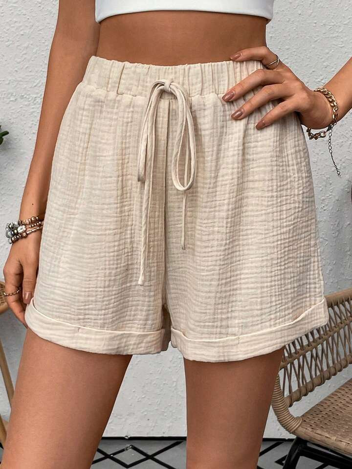 SHEIN LUNE High Waist Tie Front Solid Color Shorts | SHEIN