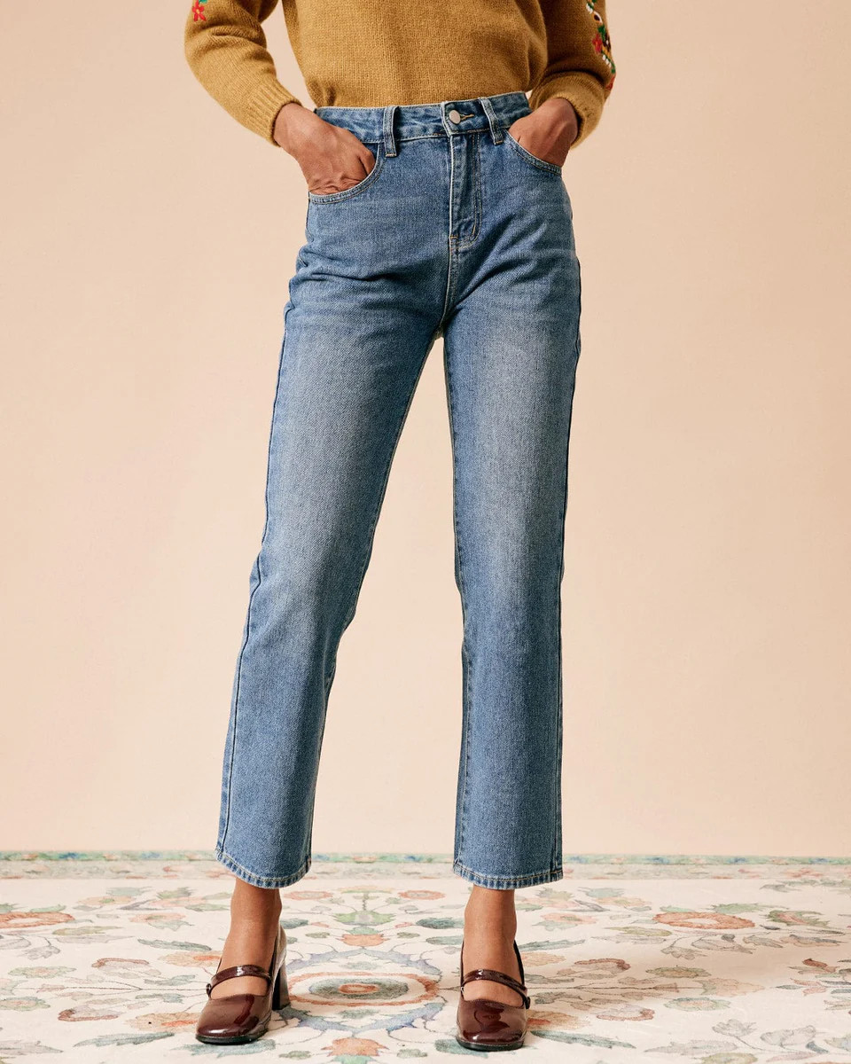 The Solid Straight Leg Jeans & Reviews - Blue - Denim | RIHOAS | rihoas.com