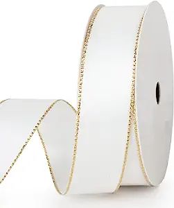 Amazon.com: VIVIQUEN White Double Faced Satin Ribbon with Gold Edge, 1” Polyester Continuous Ri... | Amazon (US)