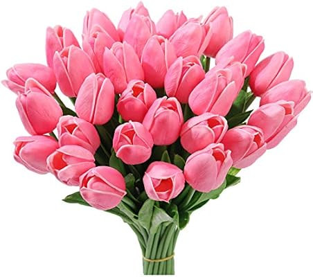 Qiddo 20Pcs Artificial Flowers Real Touch Tulips in White Wedding Bouquets Flowers Fake Tulips PU... | Amazon (US)