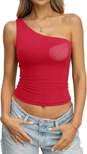 EasyGala Womens Padded Double Lined Tank Tops One Shoulder Built in Bra Crop Tops Slim Fit Y2k Go... | Amazon (US)