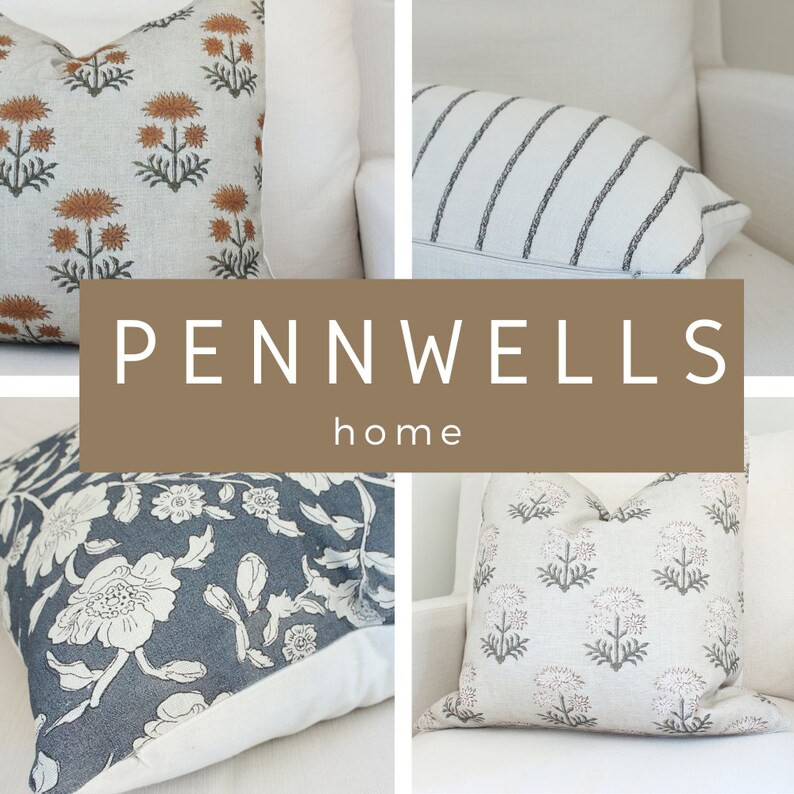 Block Print Pillow Cover 20x20 Floral Cushion Cover Beige Vintage-inspired Rustic Pillow Cover Iv... | Etsy (US)