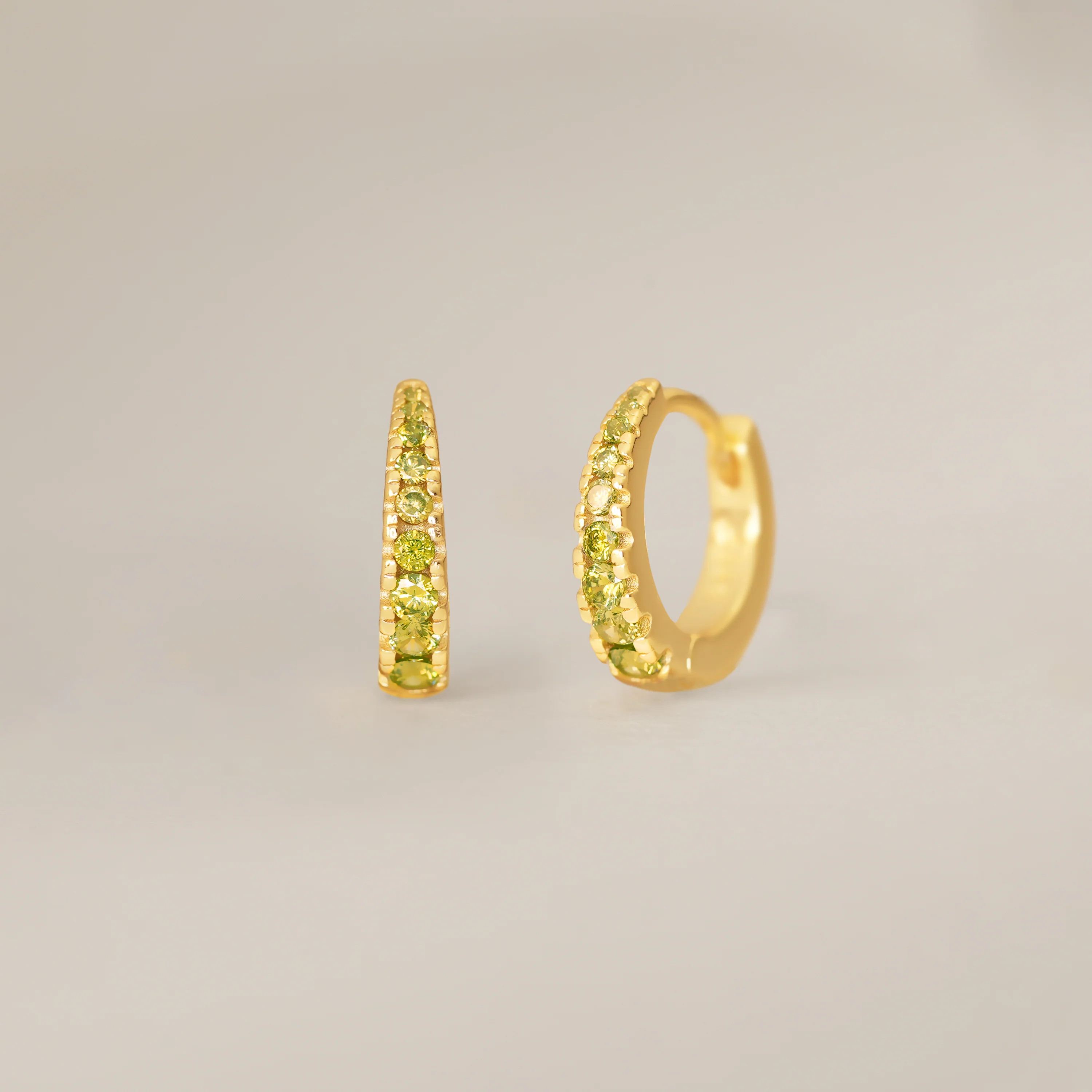 Peridot Birthstone Tapered Huggie Hoop Earrings | August Birthstone | eyrful | Eyrful Artistry