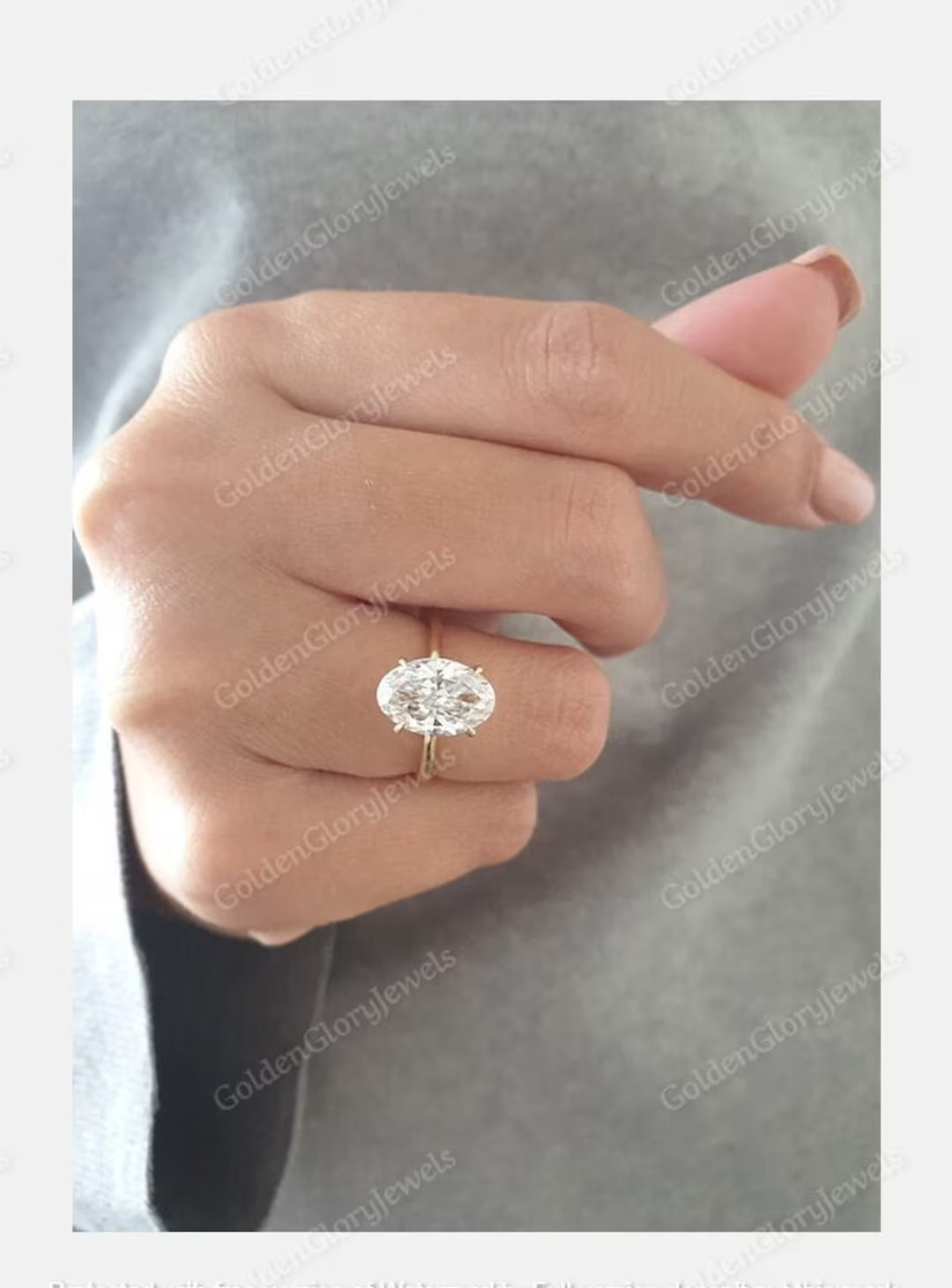 3ct Oval Cut Moissanite Engagement Ring, 3 Carat Solitaire Oval Moissanite Ring Oval, 1.5mm Thin ... | Etsy (US)