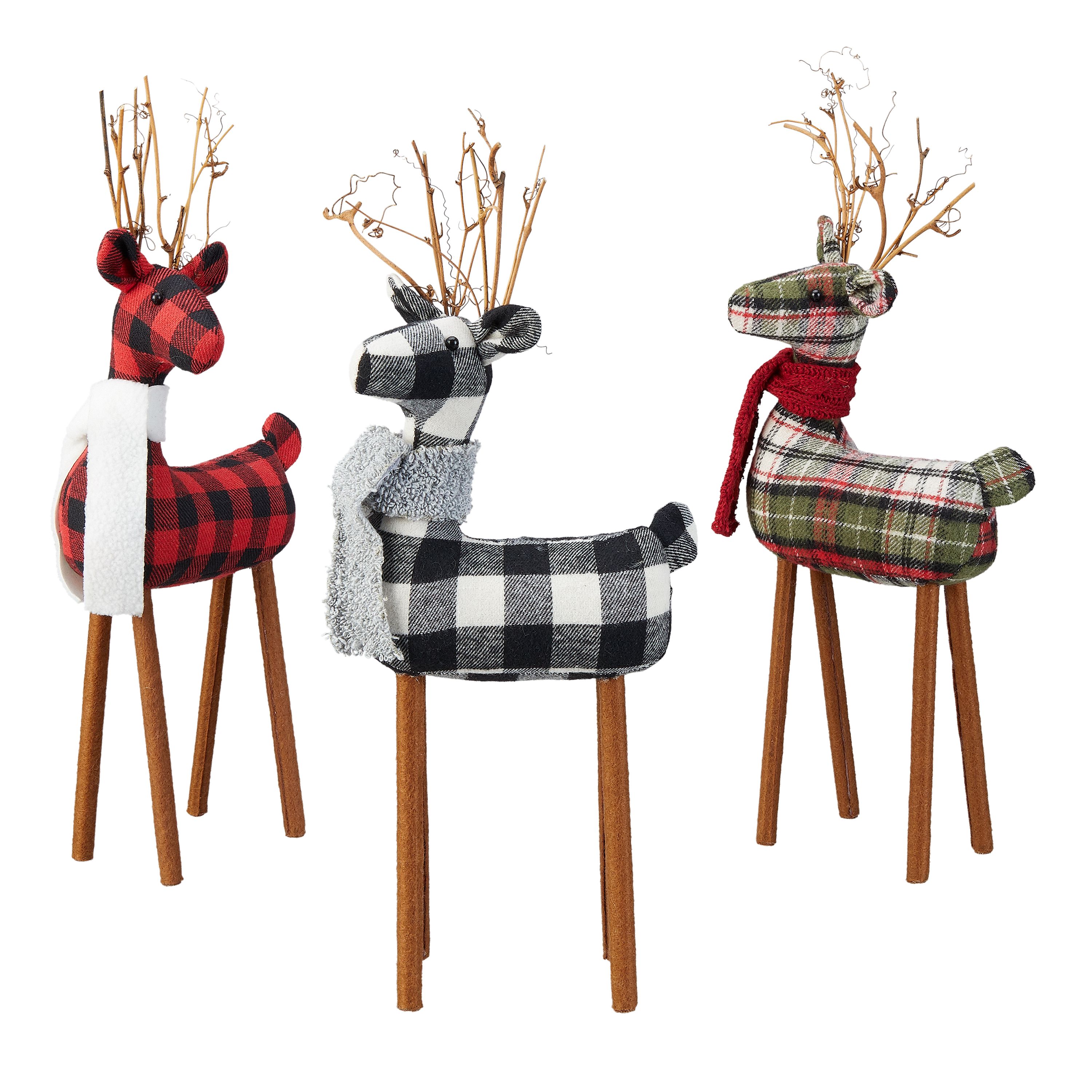 Holiday Time Medium Fabric Deer Table Top Christmas Decorations, Multiple Colors, Set of 3 | Walmart (US)