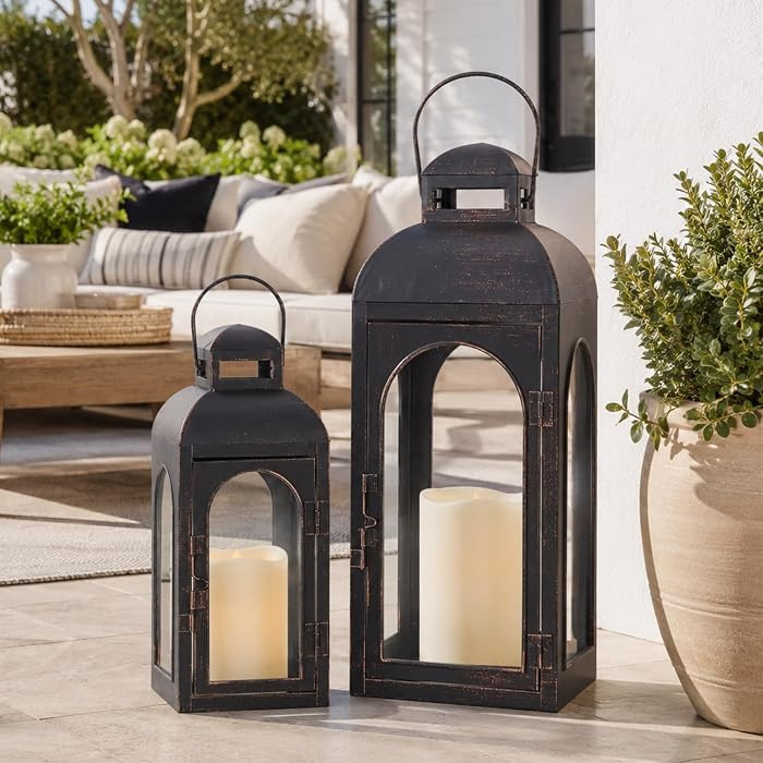 NEEDOMO Lanterns Decorative Indoor,Set of 2 Outdoor Lanterns for Porch, 20" Metal Frame Candle Ho... | Amazon (US)