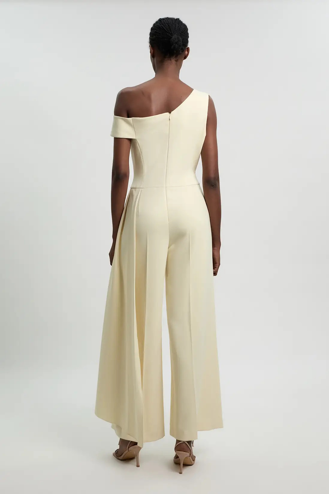 Buttermilk KarenMillen Compact Stretch Asymmetric Neck Wide Leg Jumpsuit | Debenhams | Debenhams UK
