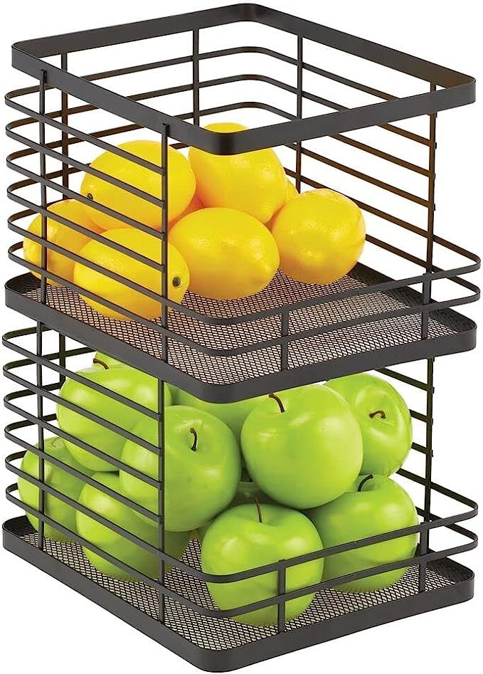 mDesign Stacking Wire Baskets Food Organizer Storage Metal Basket with Open Front for Kitchen Cab... | Amazon (US)