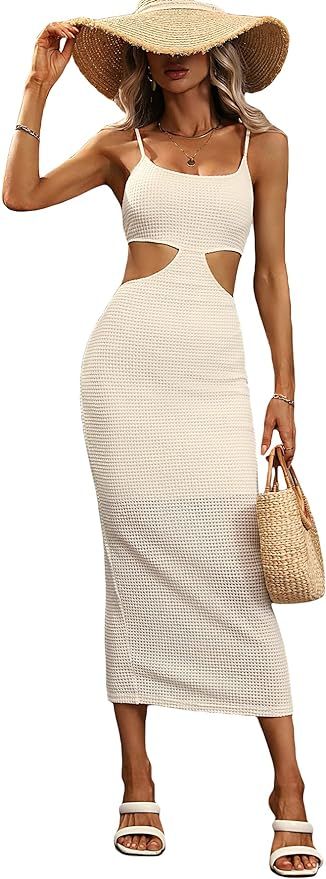 Milumia Waist Cut Out Midi Dress High Waist Pencil Bodycon Backless Sleeveless Summer Dresses for... | Amazon (US)