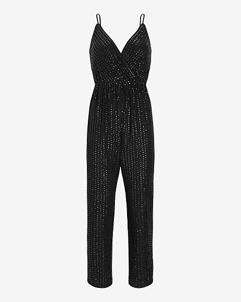 Metallic Dot Faux Wrap Cami Jumpsuit | Express