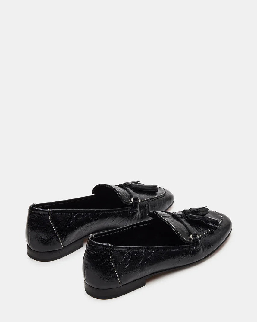 TORIE Black Leather Flat Tassel Loafer | Women's Loafers | Steve Madden (US)