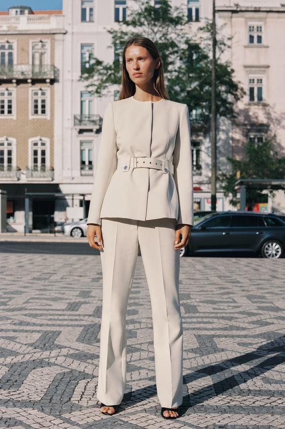 HERRINGBONE PEPLUM VEST WITH BELT | Zara US