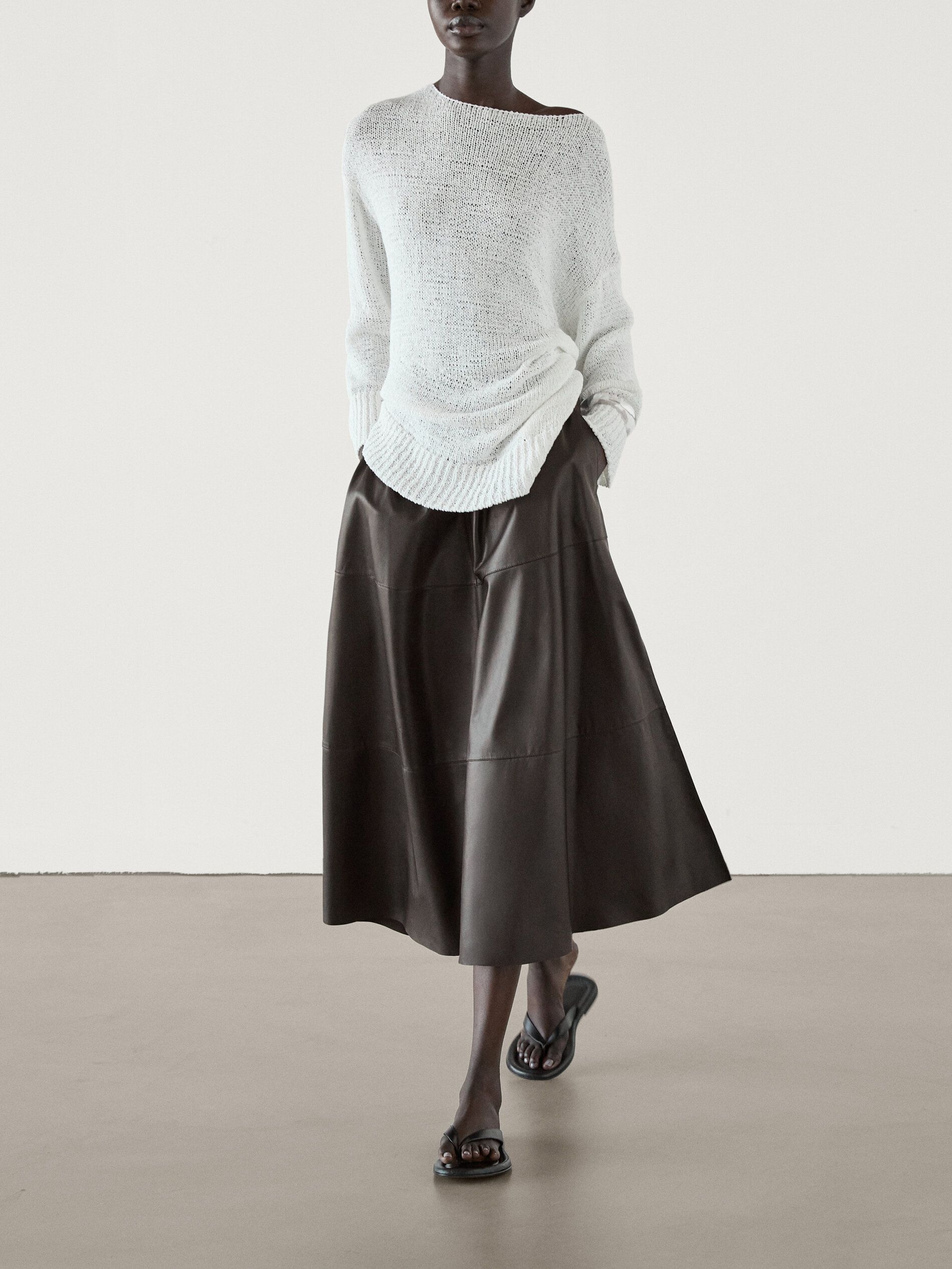 Nappa leather midi skirt | Massimo Dutti (US)