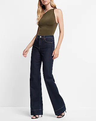 High Waisted Rinse Tall Hem Wide Leg Jeans | Express