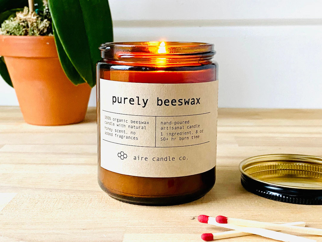 Purely Beeswax 100% Pure Beeswax Candle Unscented Natural Honey Scent Only Beeswax & Cotton Wick ... | Etsy (US)