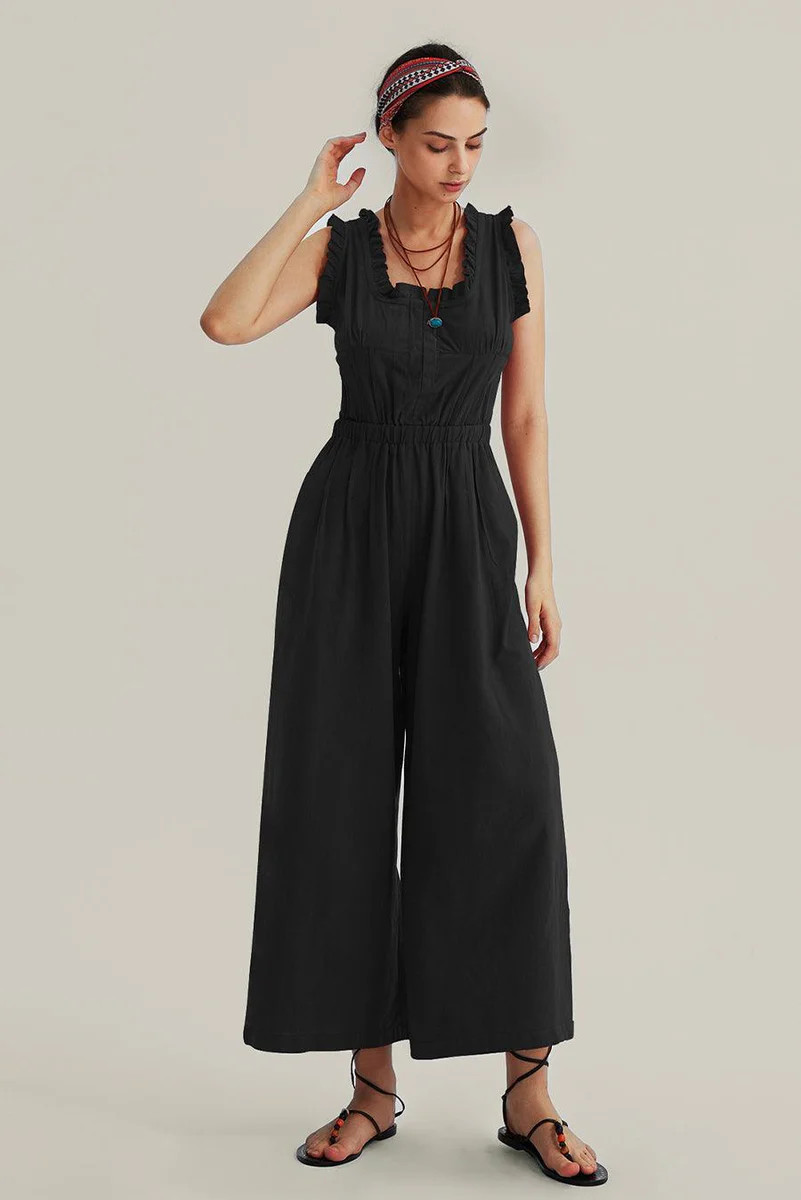 Cherfly Women's Ruffle Neckline Backless Jumpsuit | Perfect for Summer and Fall | Cherfly