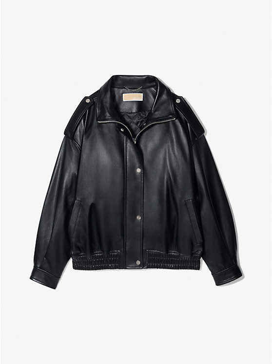 Oversized Leather Blouson Jacket | Michael Kors US