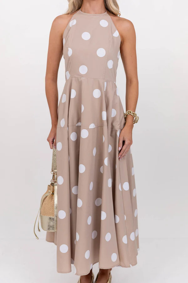 Thinking Of You Taupe Polka Dot Maxi Dress | The Mint Julep Boutique