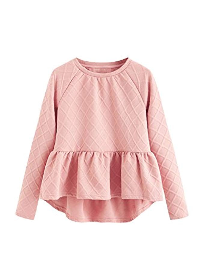 SheIn Women's Loose Round Neck Raglan Long Sleeve Ruffle High Low Hem Smock Top | Amazon (US)