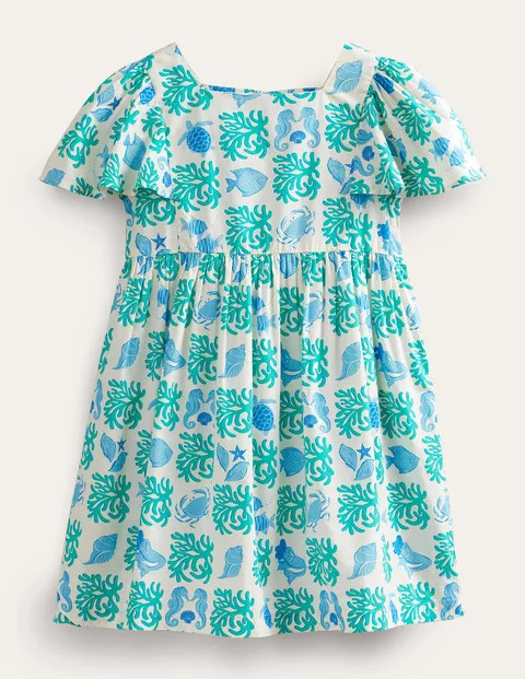 Flutter-Sleeve Printed Dress - Aqua Lagoon | Boden (UK & IE)