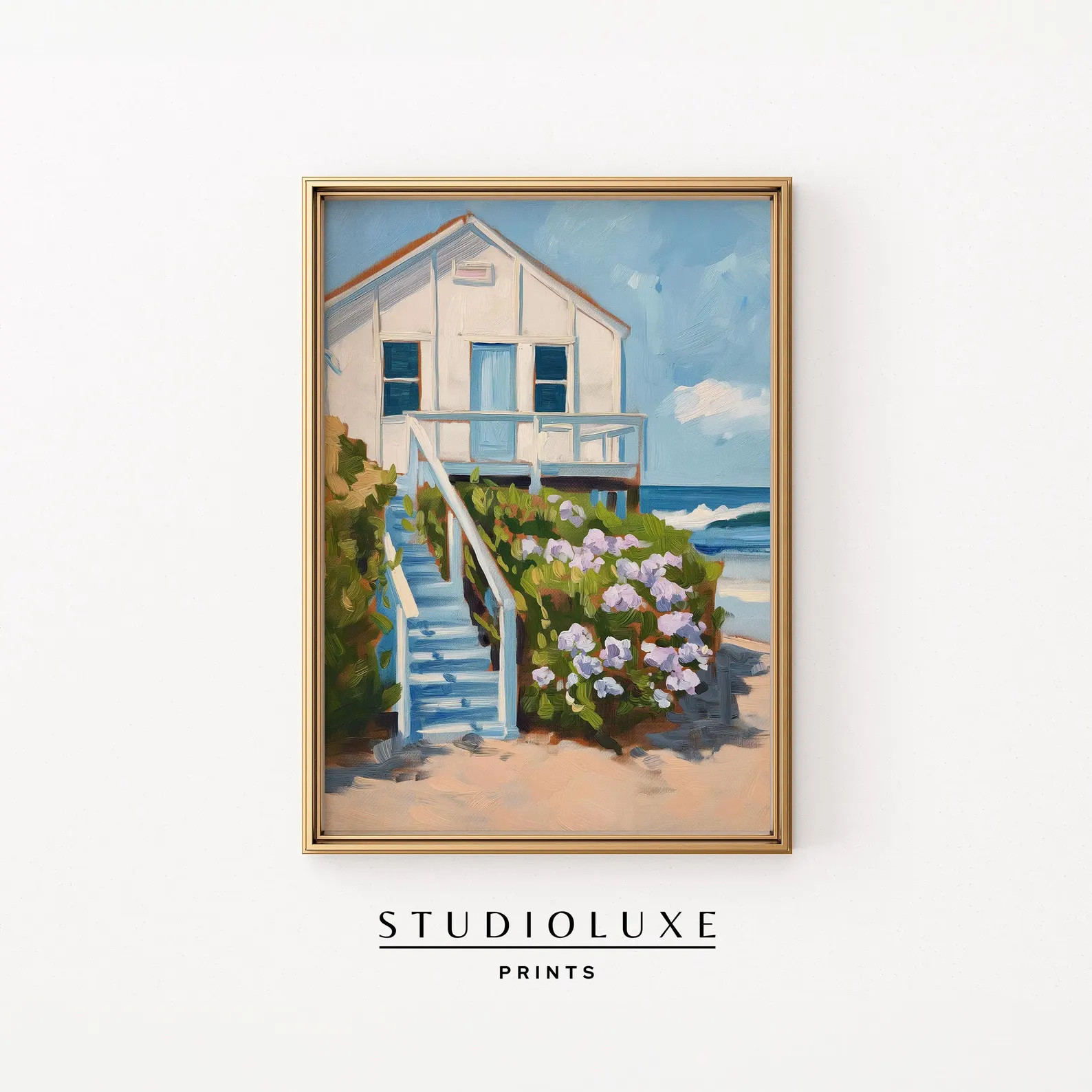 Beach House With Hydrangeas Art Print | Coastal Summer Wall Art | Oceanfront Cottage Painting | S... | Etsy (US)